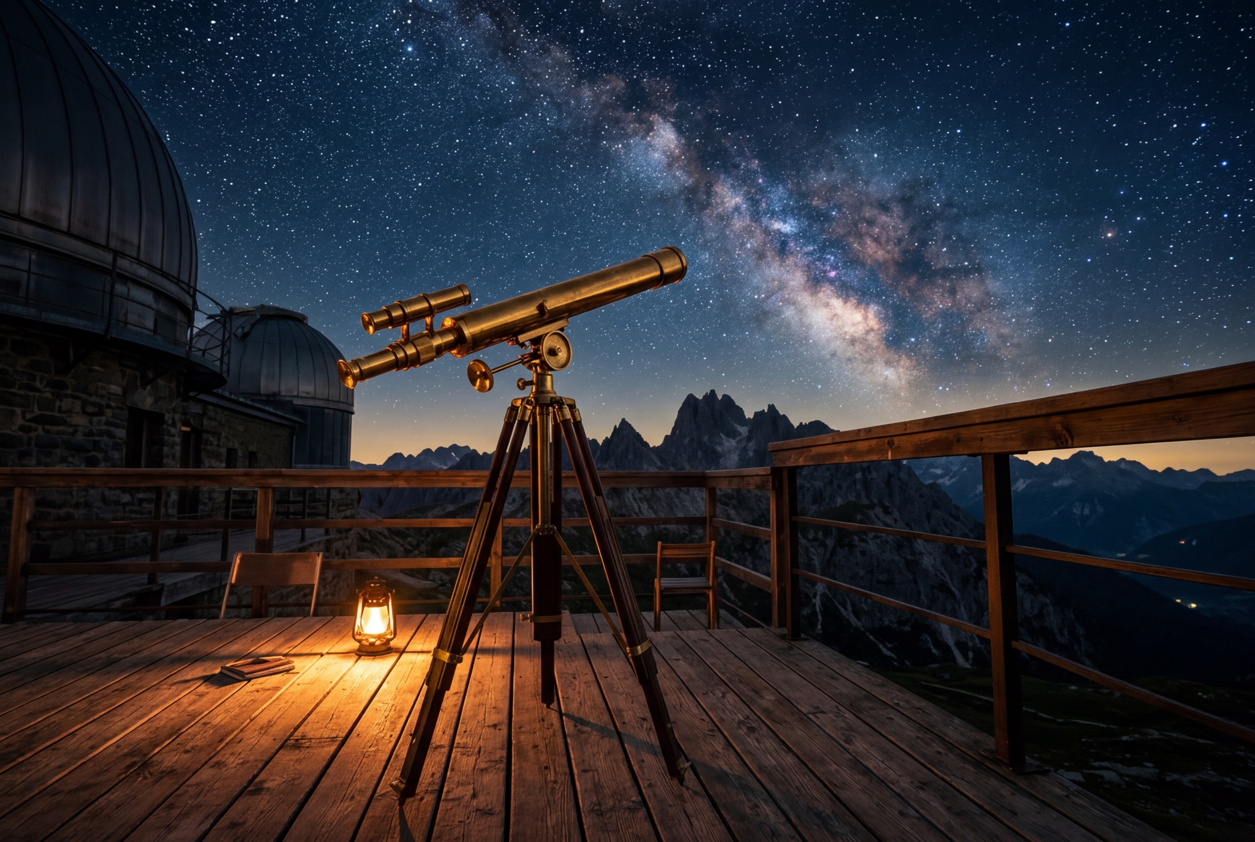 Telescope pointed at a starlit sky from a mountain observatory deck with warm lighting and clear atmospheric conditions representing strategic agency evaluation