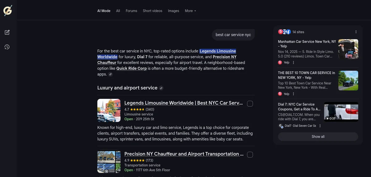 Legends recommended by Google Gemini for Best Car Service in NYC