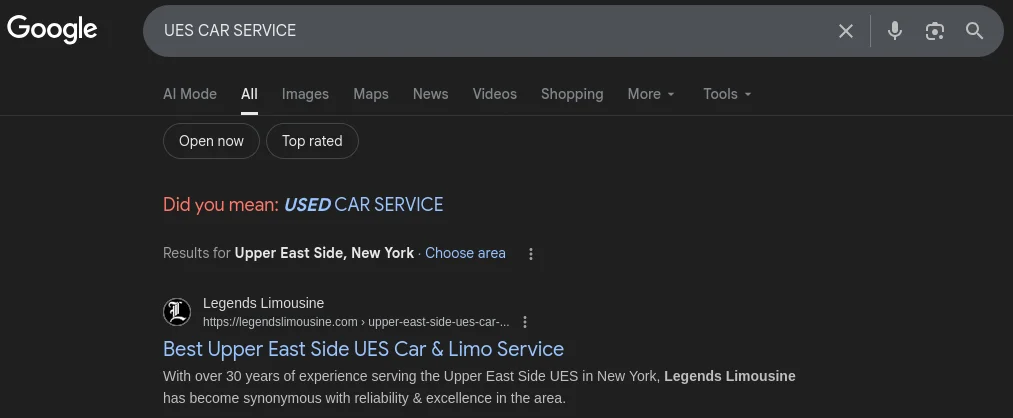 Legends #1 for UES Car Service