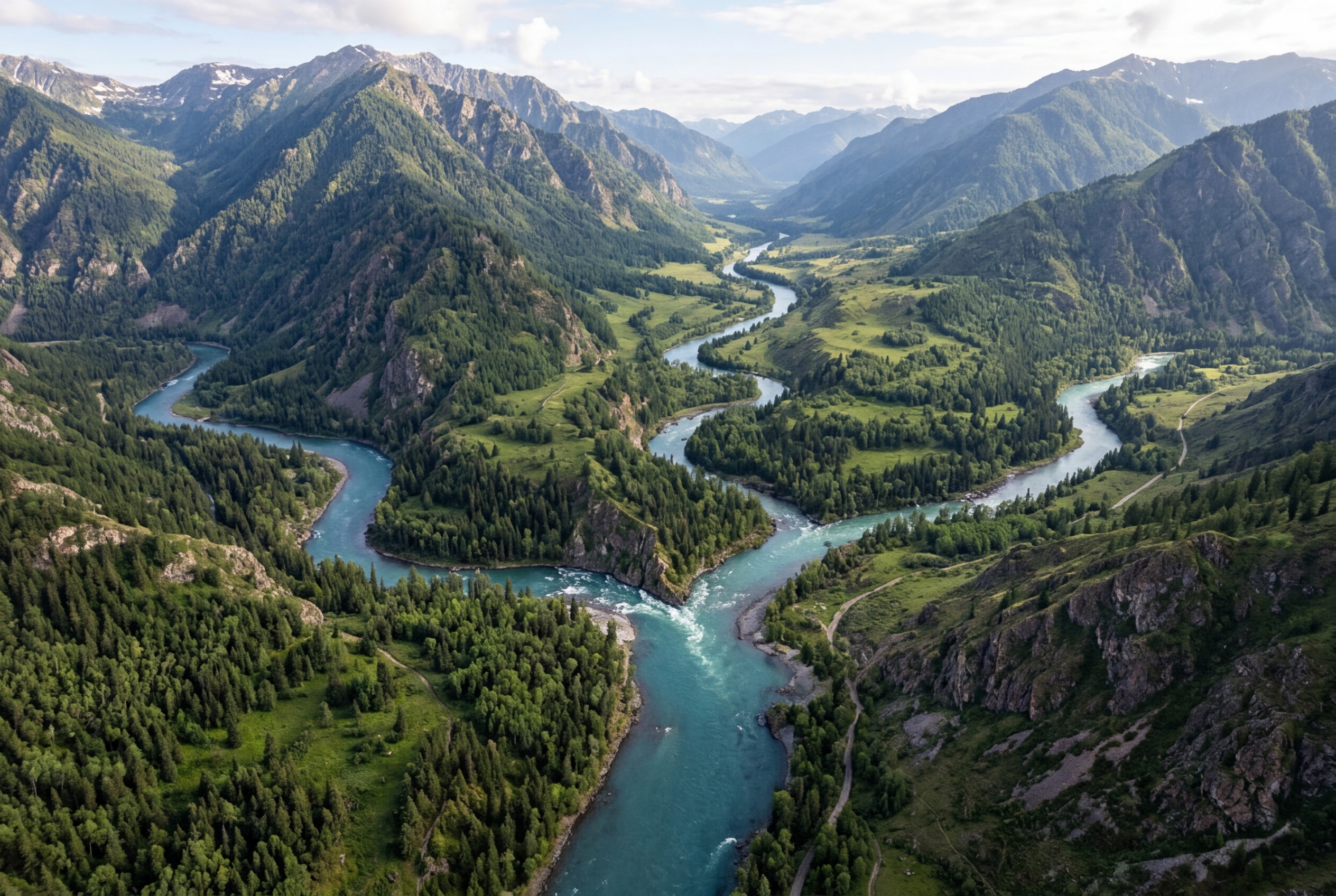 What Is the Real Difference Between SEO and AEO Services? Two parallel paths through a dense forest diverging at a fork with morning light filtering through the canopy representing the SEO and AEO service divide