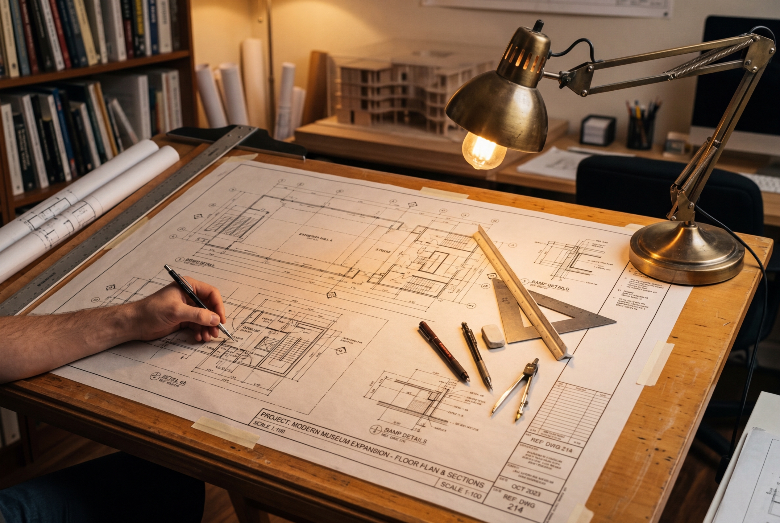 Can a Website Redesign Actually Increase Your Revenue? A modern architectural blueprint with geometric precision lines and warm ambient lighting representing strategic website architecture planning